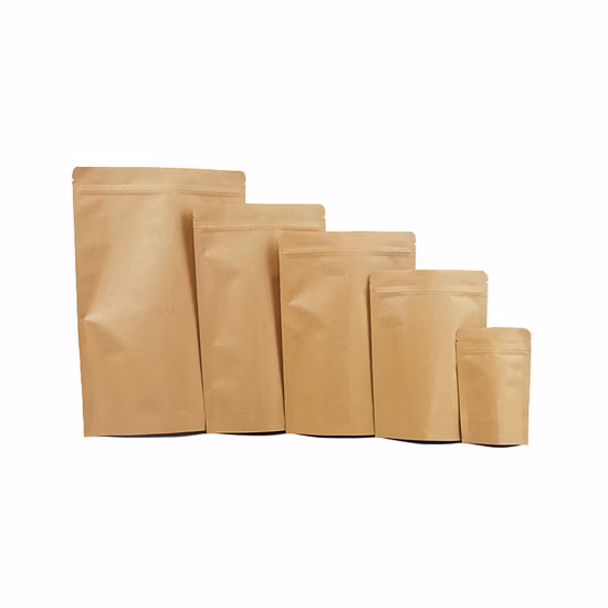 Individuell bedruckter, biologisch abbaubarer Stand-up-Verpackungsbeutel mit Reißverschluss, wasserdichter Kraftpapierbeutel für Kaffeebohnen, Tee, Tiernahrung